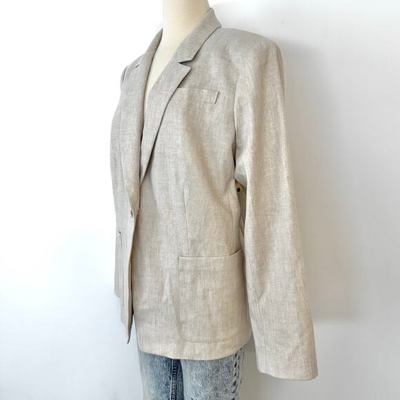 J. Crew Helena Linen Blend Long Sleeve One-Button in Flax/Ivory 22 NWT - Picture 5 of 12
